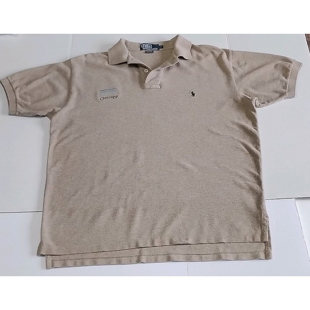 VTG Polo Ralph Lauren Shirt Beige Short Sleeve Cotton Embroidered Logo M Men's